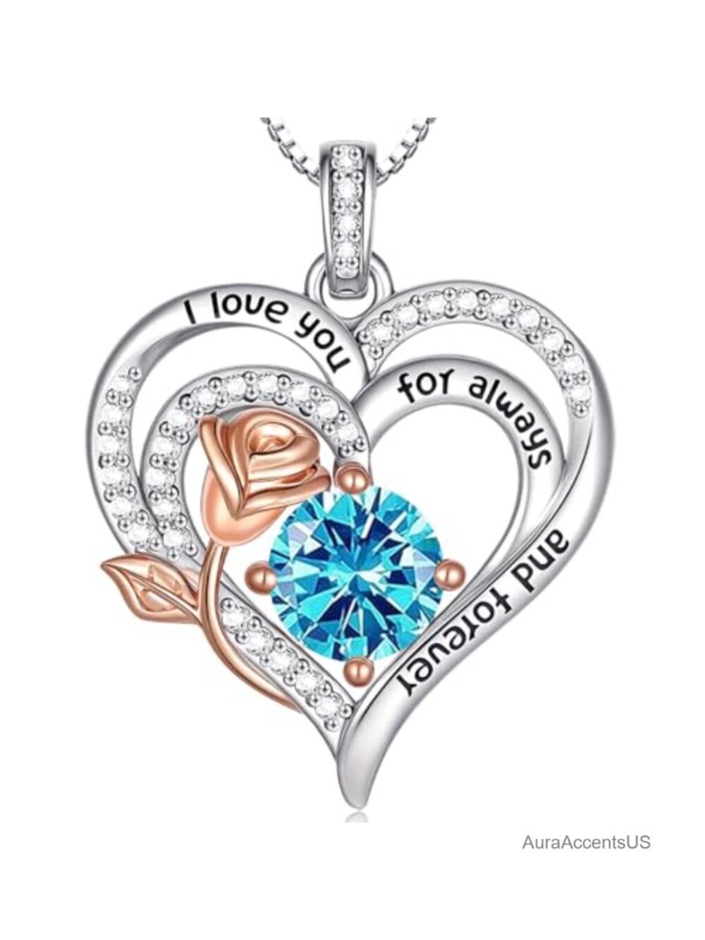 S925 Sterling Silver Birthstone Heart Pendant Necklace Rose 18"